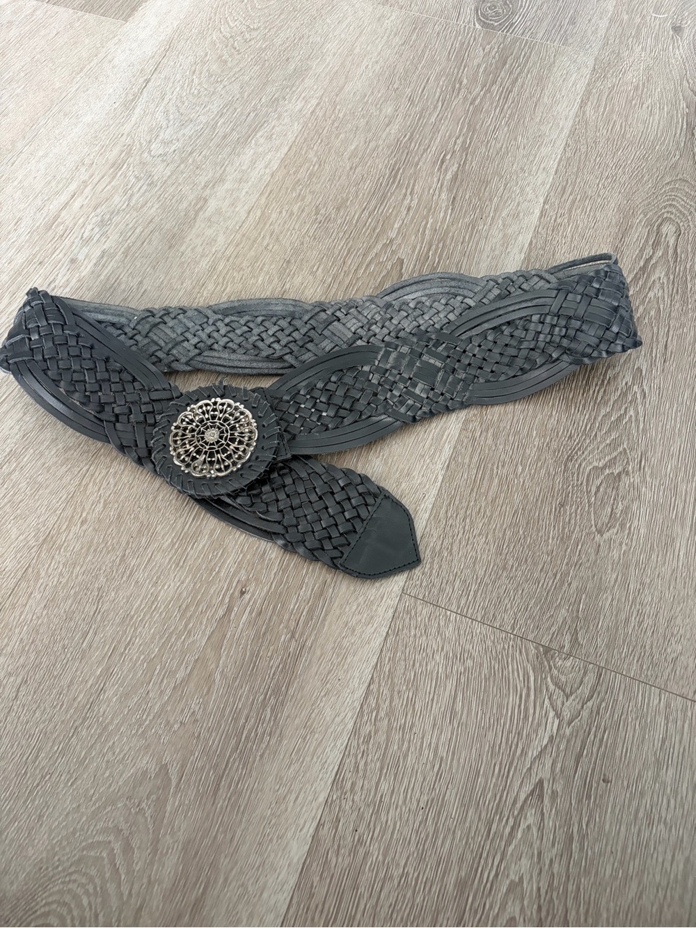 Vintage Y2K genuine Woven Leather Corset Belt with Decorative Medallion